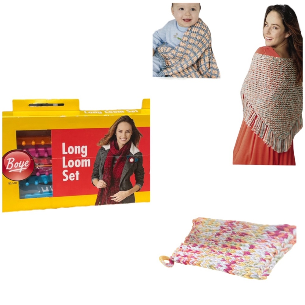 BOYE Long Loom Set Knit Flat Double Circular Blankets Scarves Fringe Potholders
